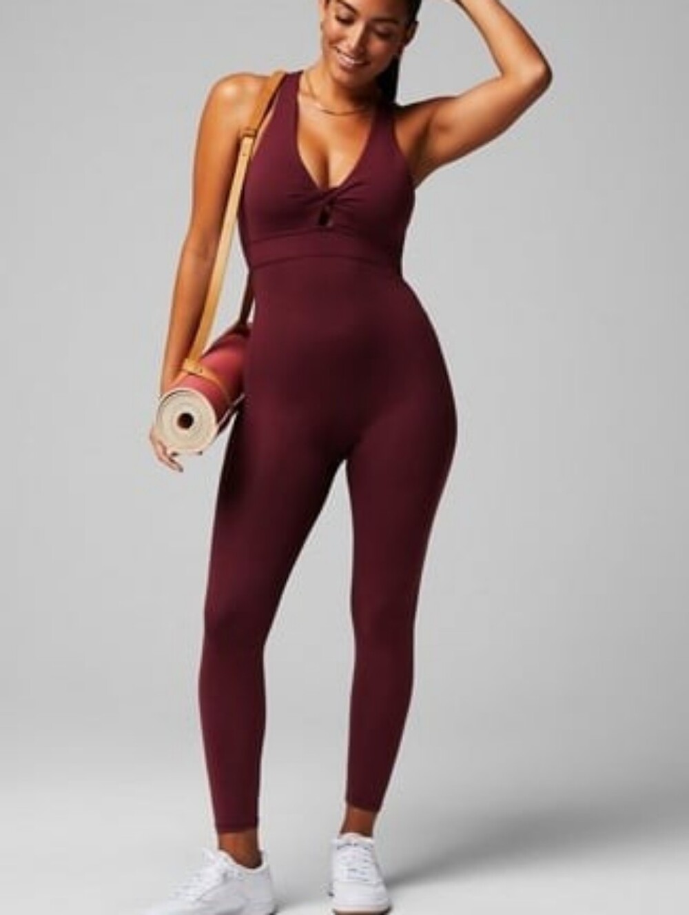 Fabletics Merlot Oasis Twist Front 7/8 Length Jumpsuit - Size Medium